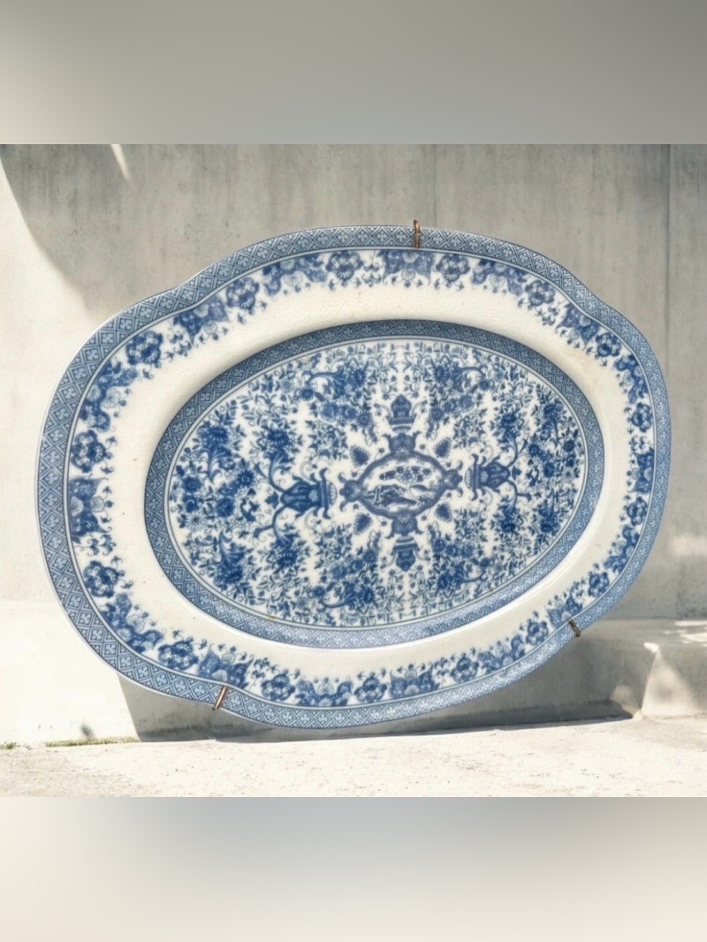 Rare Vintage United Wilson UW 1897 Blue White Ironstone Chinoiserie Platter 18”